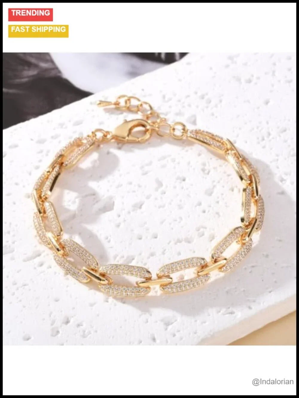 Gold Plated Link Bracelet Adjustable Chain Sparkly CZ Women Jewelry